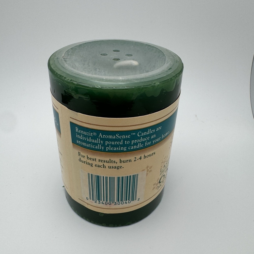 1999 Renuzit AromaSense Festive Pillar Candle Plentiful Pine New Sealed NOS 3x4 - Picture 3 of 7